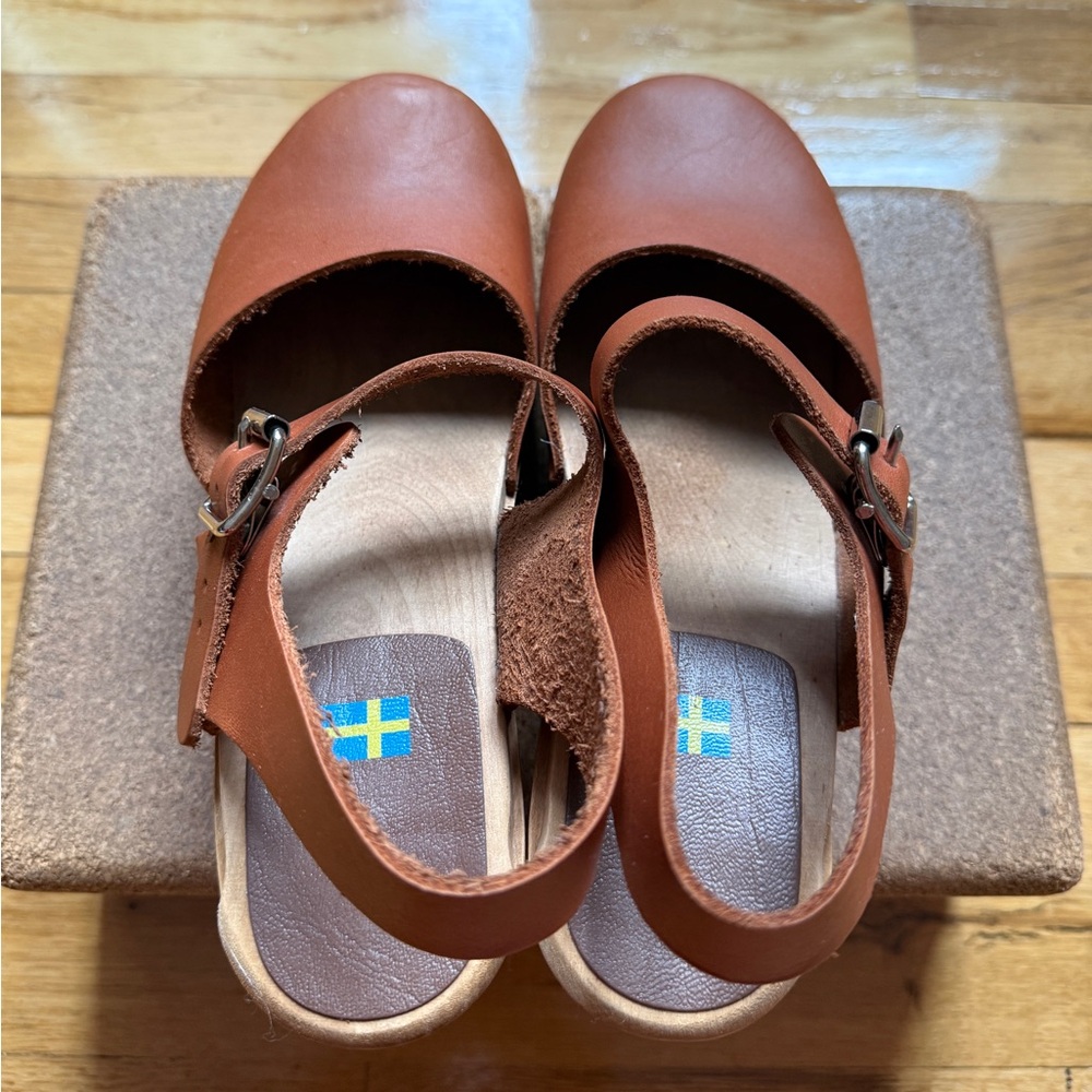 MIA Tan Leather Clog Sandals with Buckle Strap